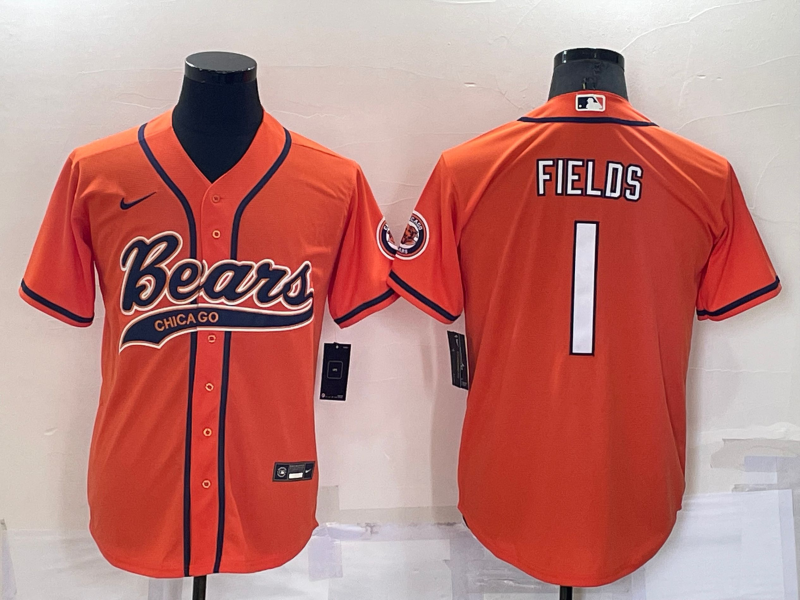 Men’s Chicago Bears Justin Fields #1 Orange Jersey Joint Edition