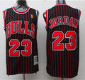 Men’s Chicago Bulls #23 Michael Jordan 1996-97 Swingman Black Pinstripe Mitchell&Ness Throwback Jersey
