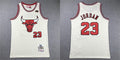 Mens Chicago Bulls #23 Michael Jordan Mitchell & Ness Chainstitch Swingman Jersey – Cream