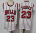 Men’s Chicago Bulls #23 Michael Jordan White Pinstripe Mitchell & Ness Hardwood Classics Reload Jersey