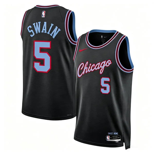 Mens Chicago Bulls #5 Dailyn Swain 2025-26 Black City Edition Swingman Jersey