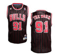 Mens Chicago Bulls #91 Dennis Rodman Black Pinstripe NickName “The Worm” Jersey