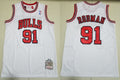 Men’s Chicago Bulls #91 Dennis Rodman White Mitchell & Ness 1997-98 Hardwood Classics Throwback Jersey