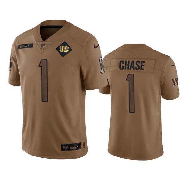 Men’s Cincinnati Bengals #1 Ja’Marr Chase Brown 2023 Salute To Service Limited Jersey