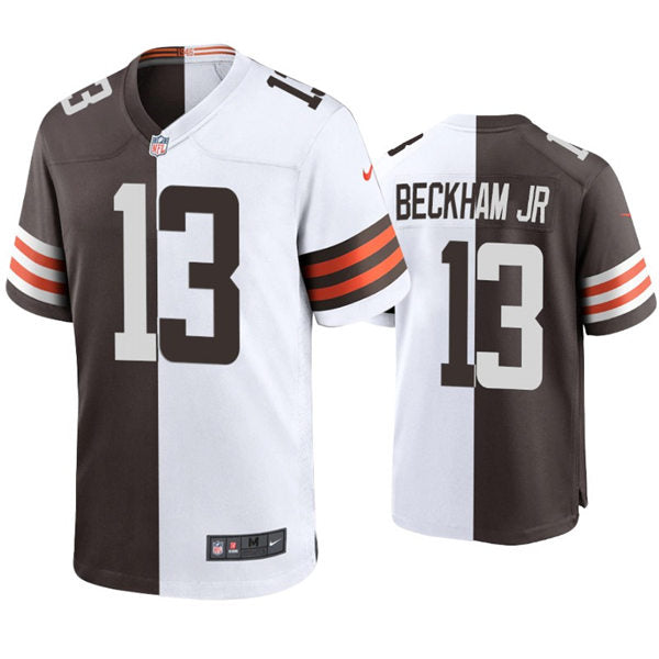 Mens Cleveland Browns #13 Odell Beckham Jr. Game Jersey Split Brown White
