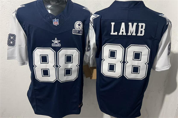 Mens Dallas Cowboys #88 CeeDee Lamb Navy White EST 1960 Anniversary Gratitude F.U.S.E. Limited Jersey