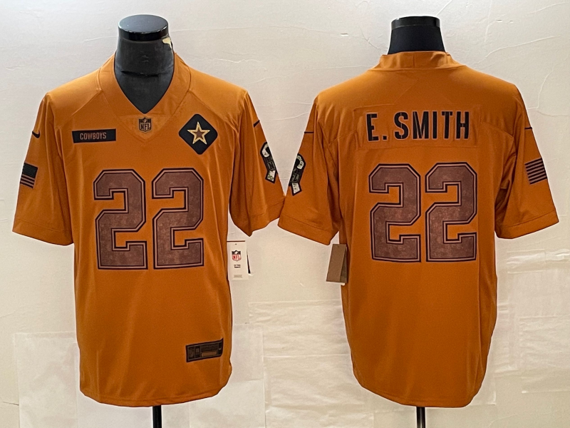Men’s Dallas Cowboys Emmitt Smith #22 Brown 2023 Salute To Service Retired Limited Jersey