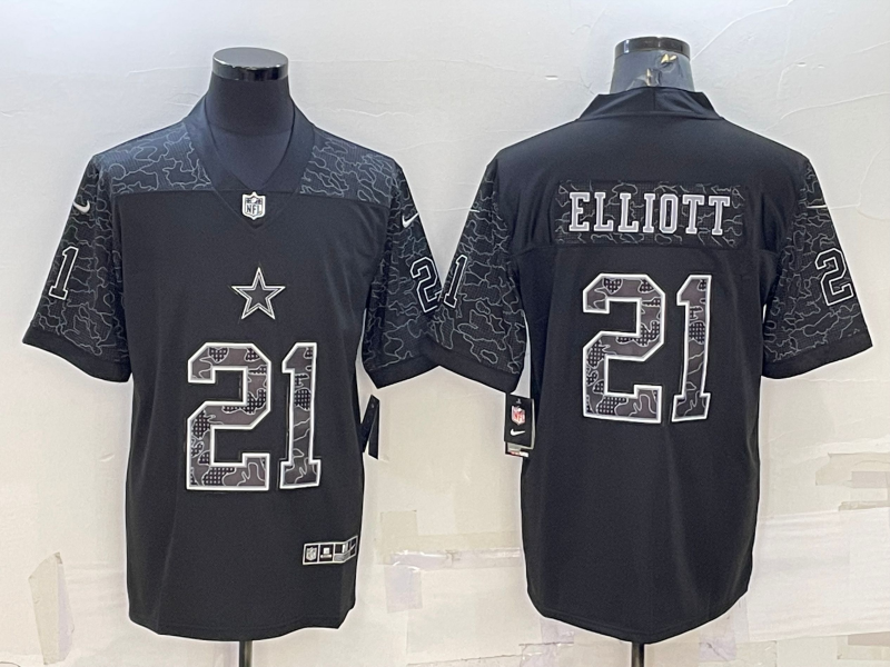 Men’s Dallas Cowboys Ezekiel Elliott #21 Black RFLCTV Limited Jersey