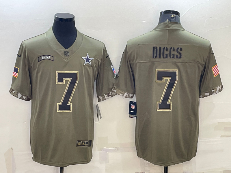 Men’s Dallas Cowboys Trevon Diggs #7 Olive 2022 Salute To Service Limited Jersey