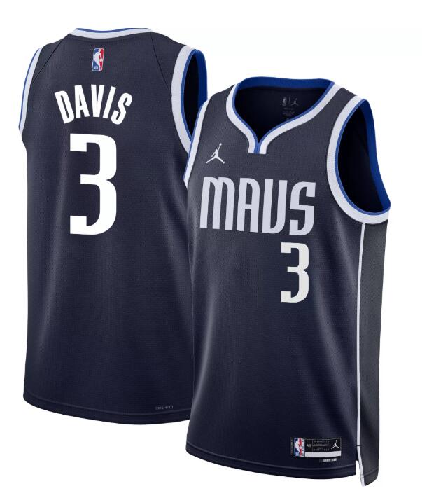 Mens Dallas Mavericks #3 Anthony Davis Navy Statement Edition Player Jersey