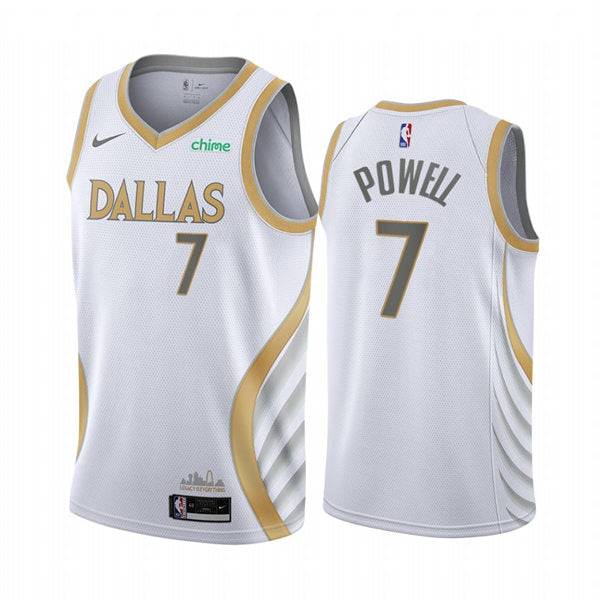 Mens Dallas Mavericks #7 Dwight Powell 2020-21 White City Edition Jersey