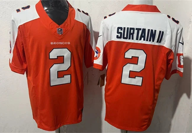 Mens Denver Broncos #2 Patrick Surtain II Orange White Gratitude Limited Football Jersey