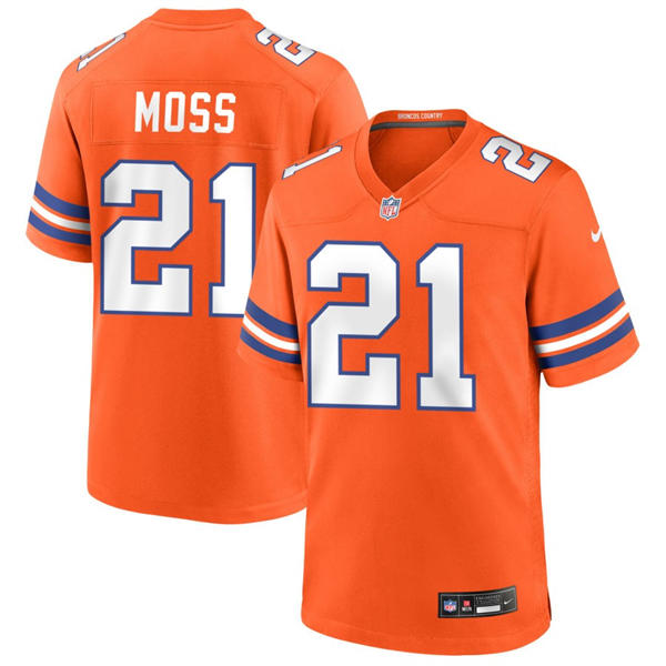Mens Denver Broncos #21 Riley Moss Nike Orange Mile High Collection 1977 Throwback F.U.S.E. Limited Jersey