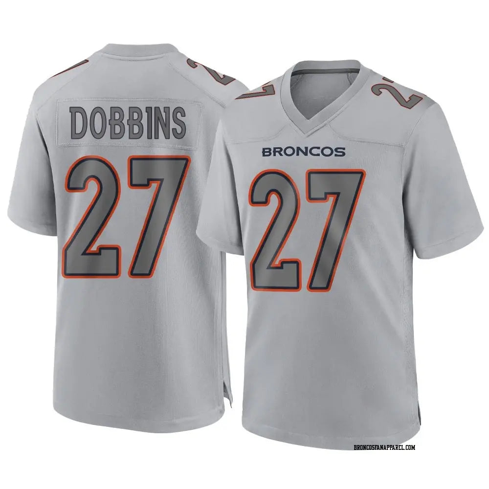 Mens Denver Broncos #27 J.K. Dobbins Gray Atmosphere Fashion Game jersey