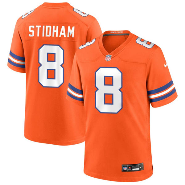 Mens Denver Broncos #8 Jarrett Stidham Nike Orange Mile High Collection 1977 Throwback F.U.S.E. Limited Jersey