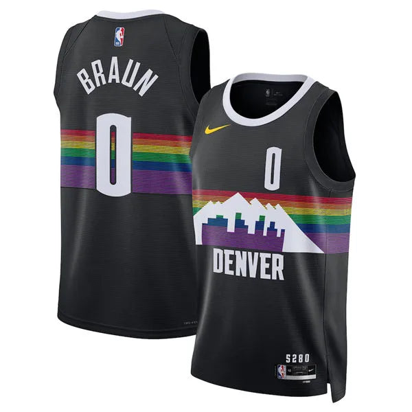 Mens Denver Nuggets #0 Christian Braun Black 2025-26 City Edition Swingman Jersey