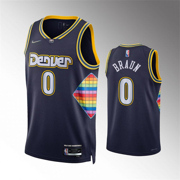Mens Denver Nuggets #0 Christian Braun Navy 2021-22 City Edition Jersey