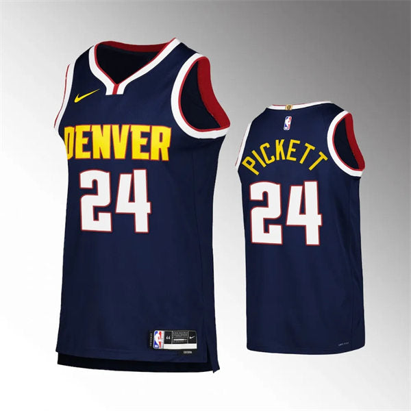 Mens Denver Nuggets #24 Jalen Pickett Navy Icon Edition Jersey