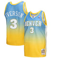 Mens Denver Nuggets #3 Allen Iverson Yellow Blue Mitchell & Ness 2006-07 Hardwood Classics Fadeaway Swingman Jersey