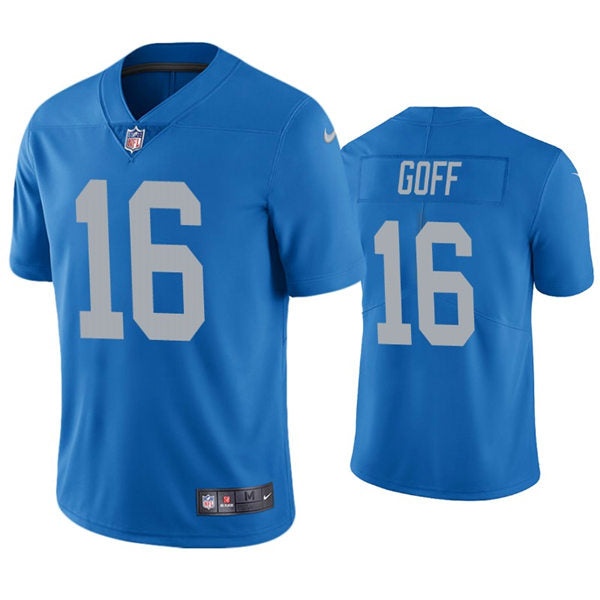 Mens Detroit Lions #16 Jared Goff Nike Blue 2017 Throwback Limited Player Jersey