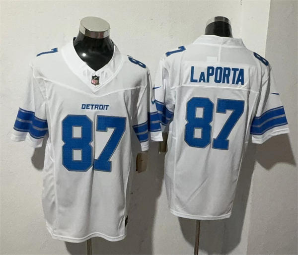 Mens Detroit Lions #87 Sam LaPorta Nike 2024 White Vapor F.U.S.E. Limited Jersey