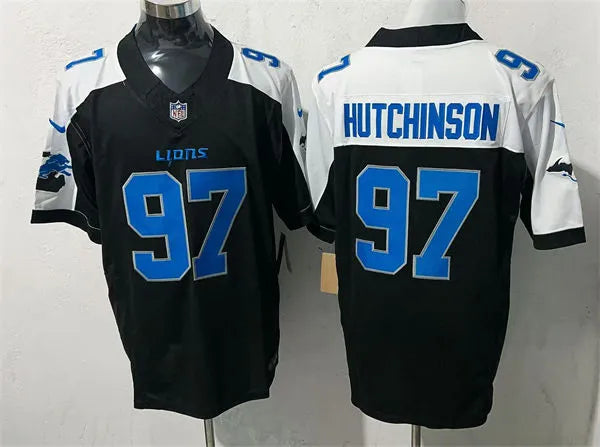 Mens Detroit Lions #97 Aidan Hutchinson Black White Gratitude F.U.S.E. Limited Jersey