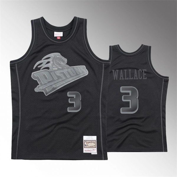 Men’s Detroit Pistons #3 Ben Wallace Mitchell & Ness Tonal Black Hardwood Classics Jersey
