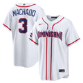 Men’s Dominican Republic Baseball #3 Manny Machado White 2026 World Baseball Classic Home Stadium Jersey