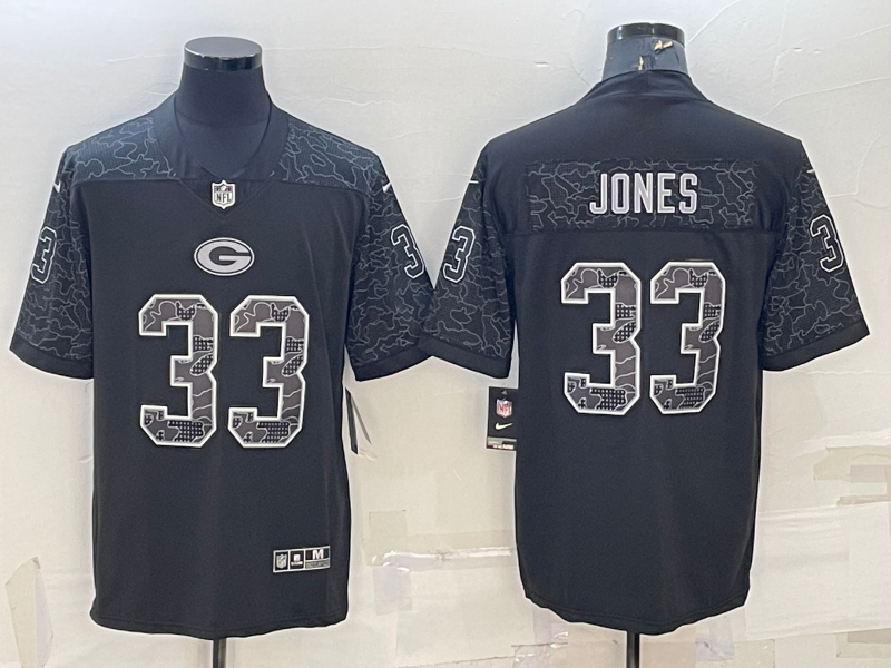 Men’s Green Bay Packers Aaron Jones #33 Black Retired RFLCTV Limited Jersey
