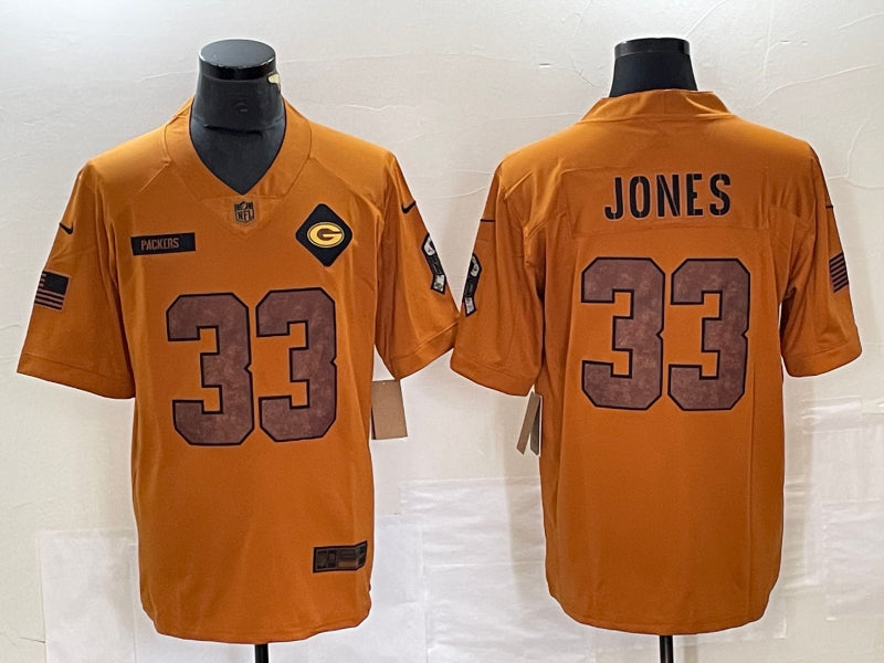 Men’s Green Bay Packers Aaron Jones #33 Brown 2023 Salute To Service Retired Limited Jersey