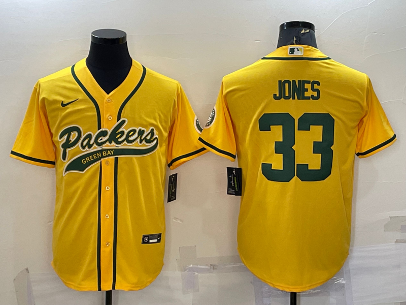 Men’s Green Bay Packers Aaron Jones #33 Gold Inverted Team Jersey Joint Edition