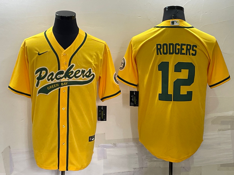 Men’s Green Bay Packers Aaron Rodgers #12 Gold Inverted Team Jersey Joint Edition