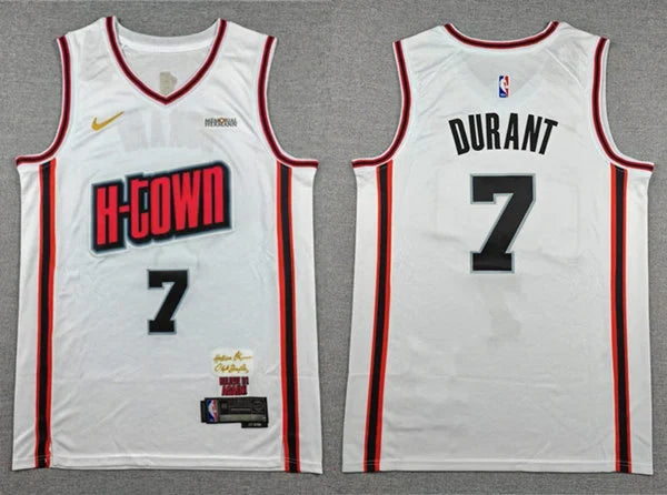 Mens Houston Rockets #7 Kevin Durant 2024-25 White City Edition Jersey