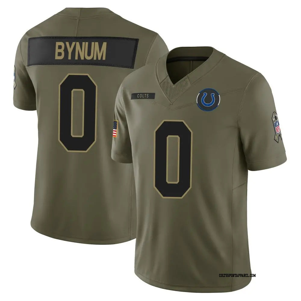 Mens Indianapolis Colts #0 Camryn Bynum 2025 Salute to Service Limited Jersey – Olive