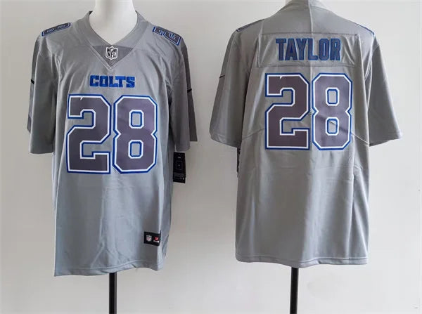 Mens Indianapolis Colts #28 Jonathan Taylor Gray Atmosphere Fashion Game Jersey
