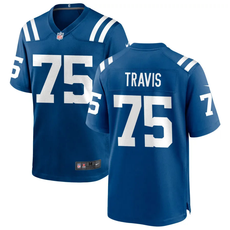 Mens Indianapolis Colts #75 Jalen Travis Nike Royal F.U.S.E.Vapor Limited Player Jersey