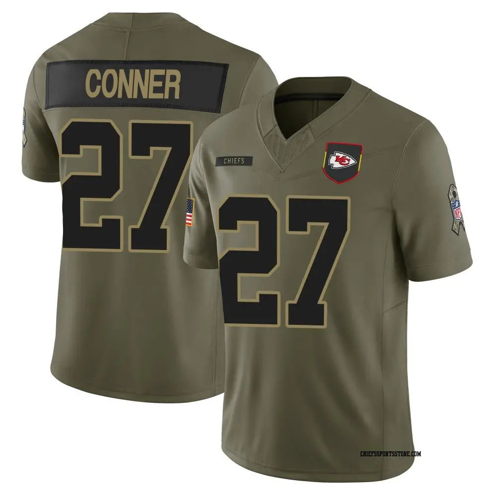 Men’s Kansas City Chiefs #27 Chamarri Conner 2025 Salute to Service Limited Jersey – Olive