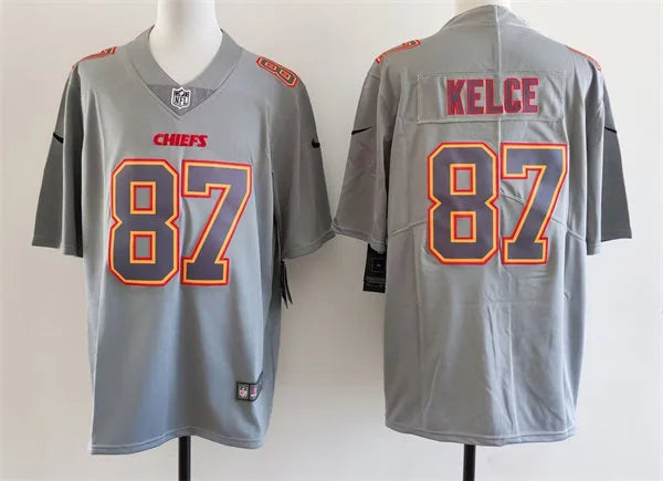 Mens Kansas City Chiefs #87 Travis Kelce Gray Atmosphere Fashion Game Jersey