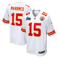Men’s Kansas City Chiefs Patrick Mahomes #15 White Super Bowl LVII Patch Away Jersey