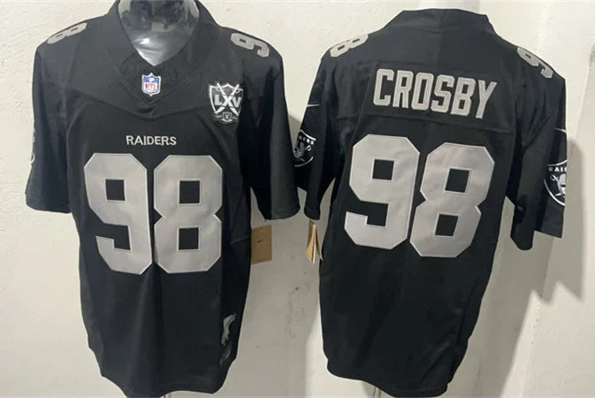 Men’s Las Vegas Raiders #98 Maxx Crosby Black 65TH Anniversary Gratitude F.U.S.E. Limited Jersey
