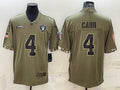 Men’s Las Vegas Raiders Derek Carr #4 Olive 2022 Salute To Service Limited Jersey