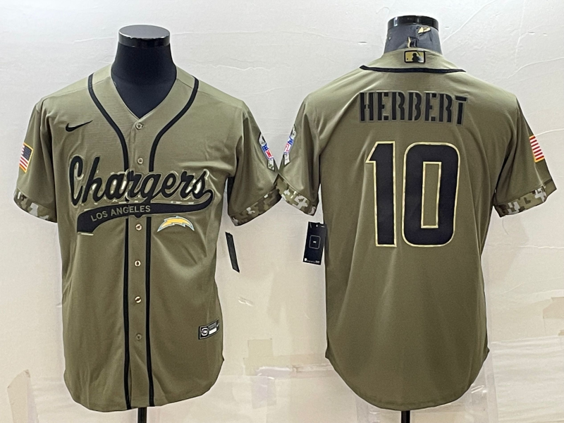 Men’s Los Angeles Chargers Justin Herbert #10 Olive 2022 Salute To Service Limited Jersey Joint Edition