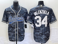 Men’s Los Angeles Dodgers Fernando Valenzuela #34 Grey Camouflage Jersey Joint Edition