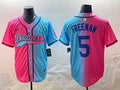 Men’s Los Angeles Dodgers Freddie Freeman #5 Pink/Blue Jersey