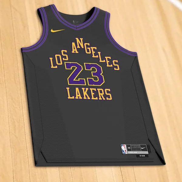 Mens Los Angeles Lakers #23 LeBron James 2025-26 Black City Edition Player Jersey