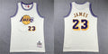 Mens Los Angeles Lakers #23 LeBron James Mitchell & Ness Chainstitch Swingman Jersey – Cream