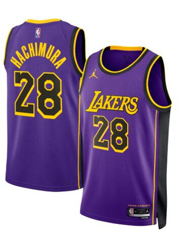 Mens Los Angeles Lakers #28 Rui Hachimura Purple Statement Edition Jersey