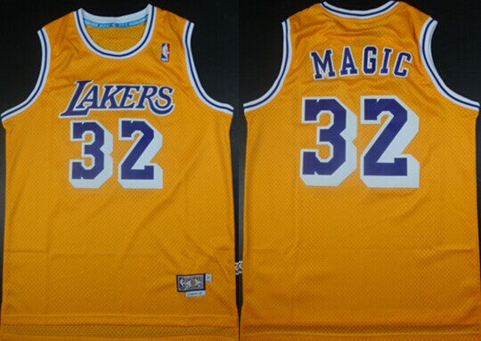 Men’s Los Angeles Lakers #32 Magic Johnson “Magic” Nickname Yellow Swingman  Jersey