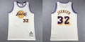 Mens Los Angeles Lakers #32 Magic Johnson Mitchell & Ness Chainstitch Swingman Jersey – Cream