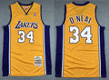 Mens Los Angeles Lakers #34 Shaquille O’Neal 1999-2000 Gold Purple Hardwood Classics Throwback Jersey